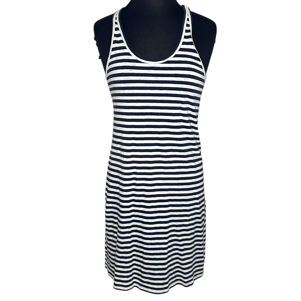 J.Crew Navy White Striped Knit Tank Dress Preppy Coastal Racerback Mini Size M